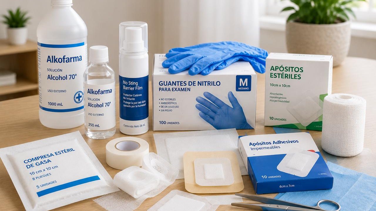 Insumos clínicos: apósitos, guantes, gasas y antisépticos